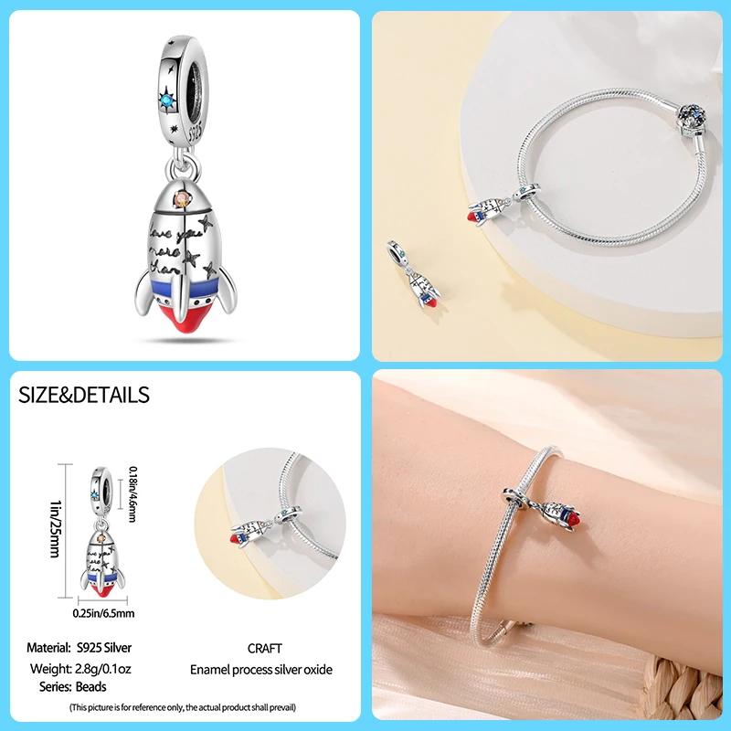 Kupfer Mode Weltraumreise Kollektion Rakete Astronaut Anhänger Perlen Passend 4mm Lochdurchmesser Armband DIY Schmuck