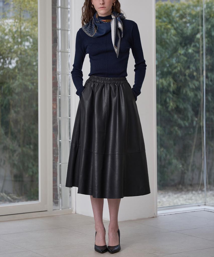 Leni And Mccoy Cut-Out Faux Leather Banding Skirt Mm10Sk470Fcy