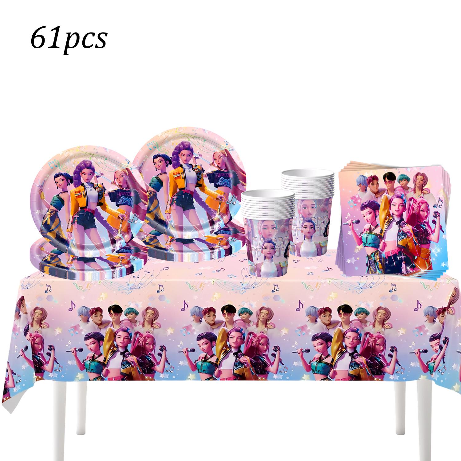 

New k-pop Demon Hunters Theme Birthday Party Decorations set Tableware Cup Plate Paper for Girls Baby Shower Supplies set-61pcs