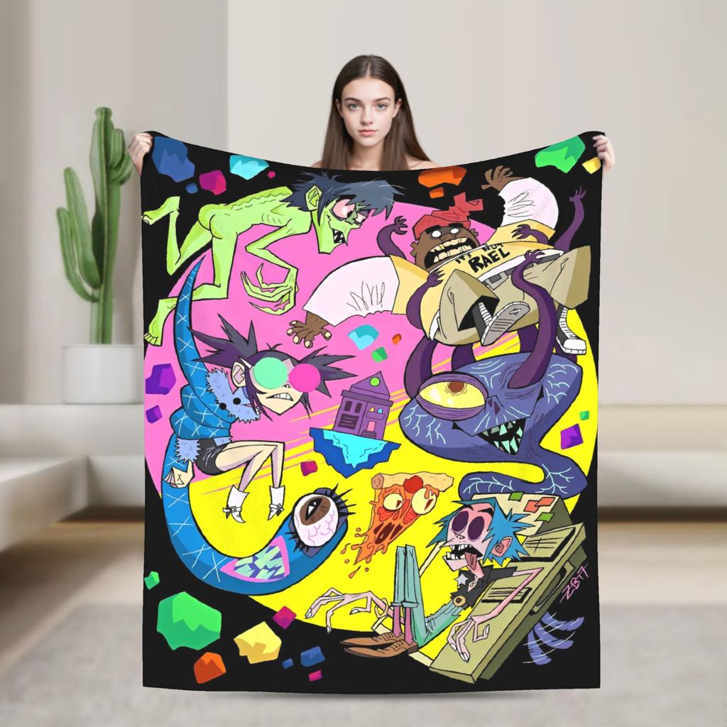 British GorillazS Virtual Band Rock Hip-Hop Blanket  Warm Soft Novelty Plush Throw Blanket For Travel Office Flannel Bed Cover