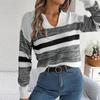 Frauen Herbst Winter Casual Polo Kragen Kontrast Streifen Lange Ärmel Stricken Pullover Pullover