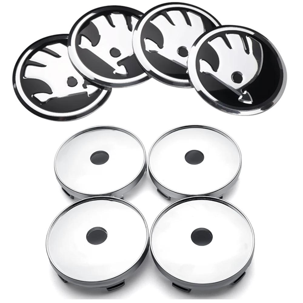 Autoaufkleber 2026 Heiß 4 Stück 56/60mm Auto Auto Radnabendeckel Abzeichen Aufkleber Radkappe Ersatz für Skoda VRS VII Rapid Octavia