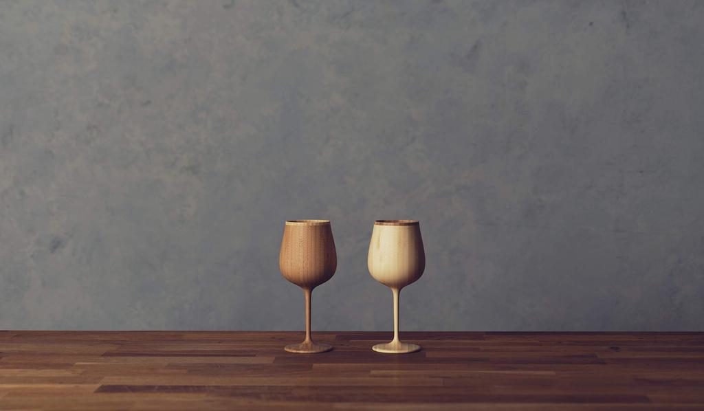 RIVERET Vessel Wine Glasses, Burgundy, 380ml, Pair, Bamboo, Dishwasher Safe, White/Brown, RV-118WB