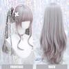 Grey Highlights Pink Long Curly Synthetic Wig Female Punk Style Lolita Straight Bangs Long Curly Hair Cosplay Party Wig