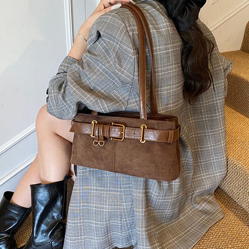 Korean Retro Suede Underarm Bag Autumn Winter New Fashi Shoulder Bag Large Capacity Commuter Handbag