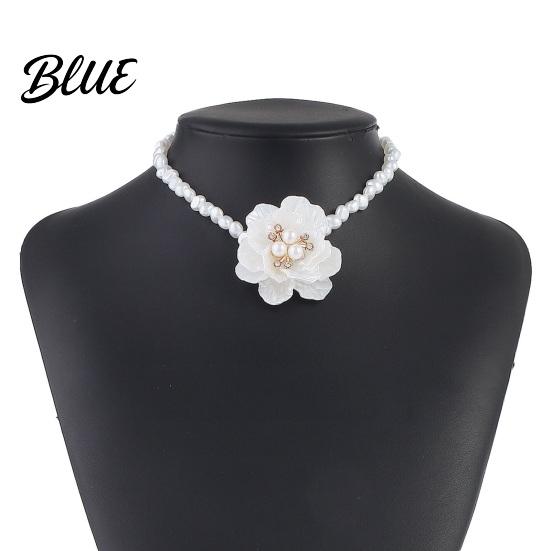 Fade-resistant Necklace Camellia Faux Pearl Choker Retro Flower Beaded Elegant