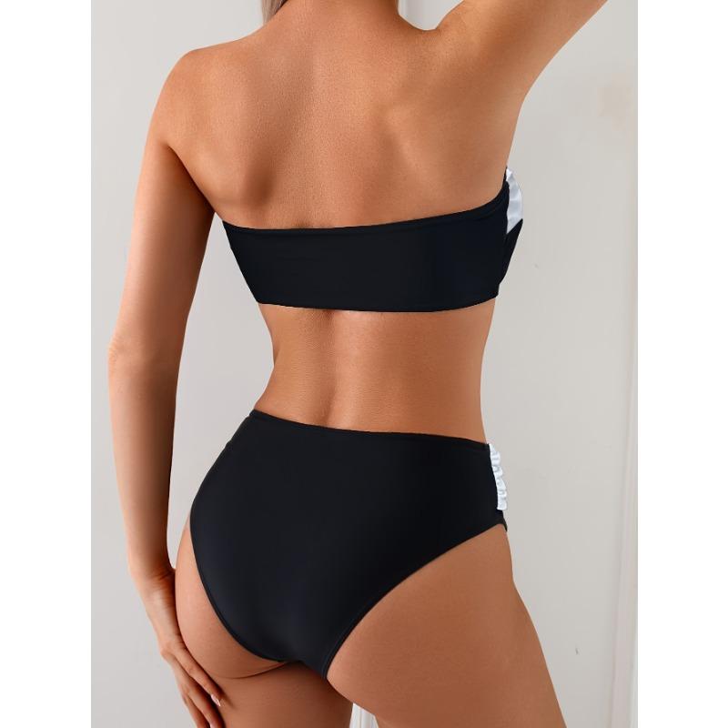 Women's Black And White Twist Front Two-Piece Bikini Swimsuit