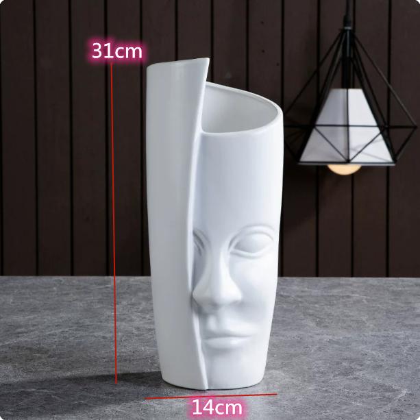 Scandinavian White Ceramic Vase Decoration Home Decoration Crafts Modern Interior Decoration Countertop Vase Art Face Shape Vase