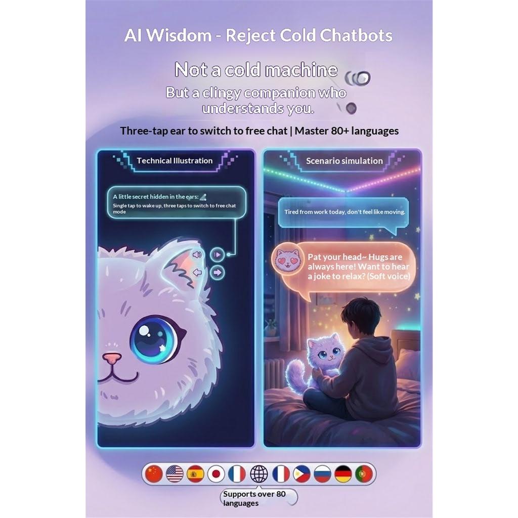 AI Scruffy Cat  Robot Plush Toy Voice Interactive Child Growth Learning Companion Soothing Large Model Pet Doll