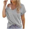 Fashion Womens Summer  V-neck Solid Color Short-sleeved Loose T-shirt Top