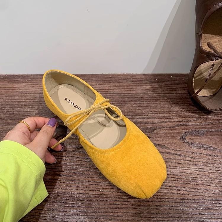French suede flat-soled small red single shoes women's shoes 2025 spring and summer gentle Mary Jane ballet evening shoes