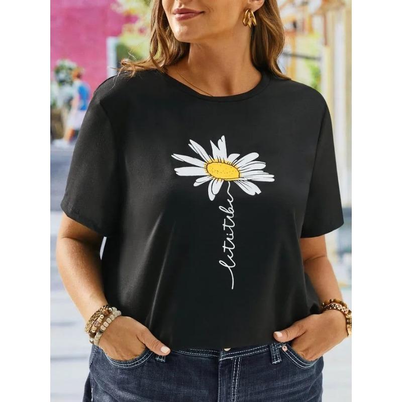 

Футболка с круглым вырезом и короткими рукавами размера Xl-7xl, летний тренд, с принтом «Цветок груши» 6xl