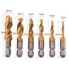 6pcs/Lot 1/4'' Hex Shank Thread Drill Bits HSS Coated Composite Tap Countersink Twist Metal Drilling Set Screw Tap Tool
