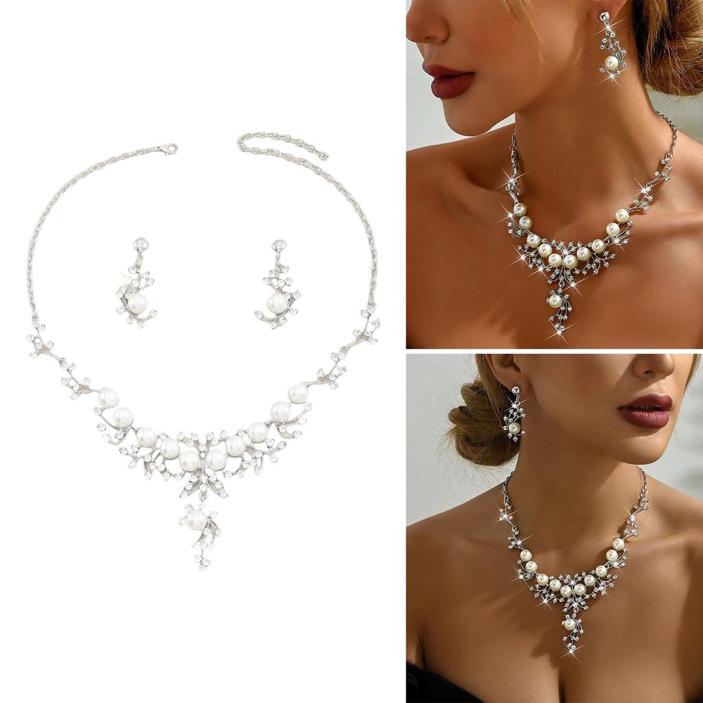Crystal Rhinestone Wedding Jewelry Set Drop Necklace Pendant Earrings Bridal Jewelry Set Rhinestone Necklace Earring Set