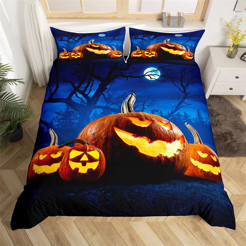 Pumpkin Tree Duvet Cover Happy Halloween Bedding Set Full Microfiber Horror Theme Comforter Cover For Kids Boys Girls Teens Room
