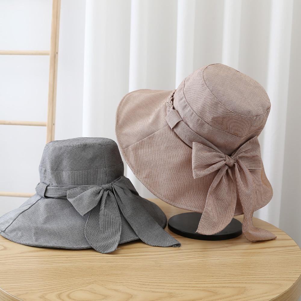 with Bowknot Bucket Hat Wide Brimmed Sunscreen Visor Cap Basin Hat Fishman Hat  Vacation