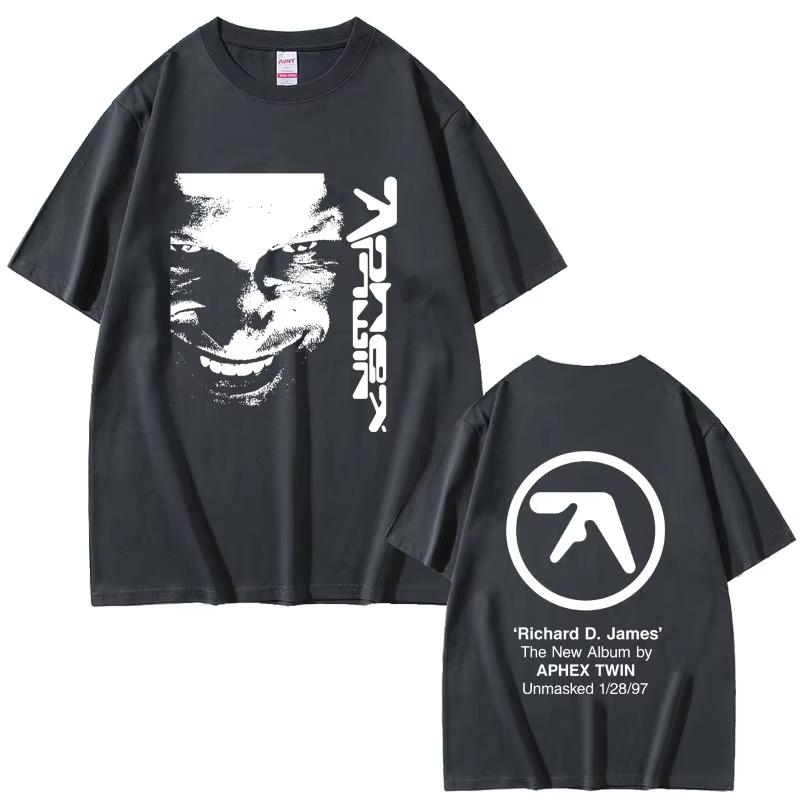 T-shirt Grafica Viso Aphex Twin Stampa Album Richard D James T-shirt Unisex Moda Donna Magliette a Manica Corta Pop Elettronico
