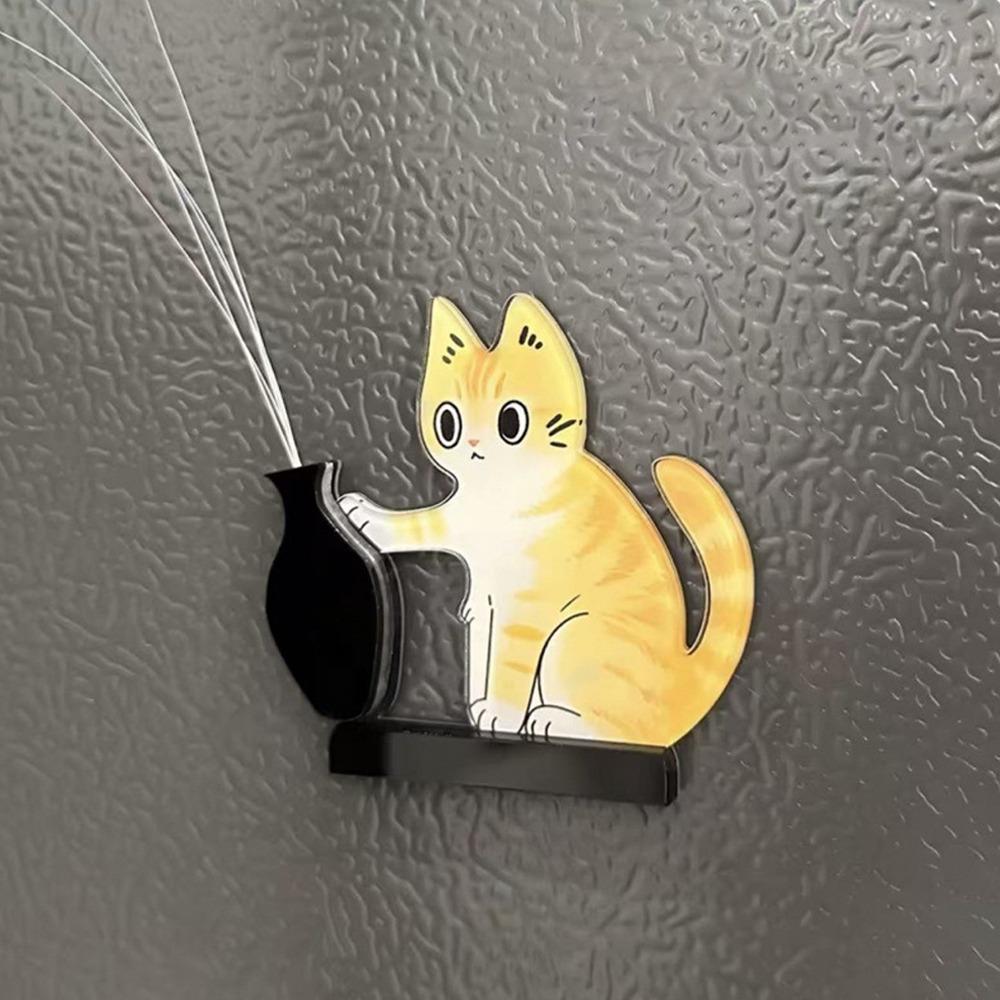 Cartoon Cat Hair Storage Box Moisture Proof Kitten Pushing Vase Magnetic Pet Lovers