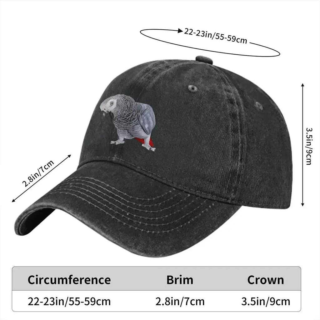 African Grey Parrot Bird Baseball Cap Distressed Denim Adjustable Sun Protection Casual Unisex Hat