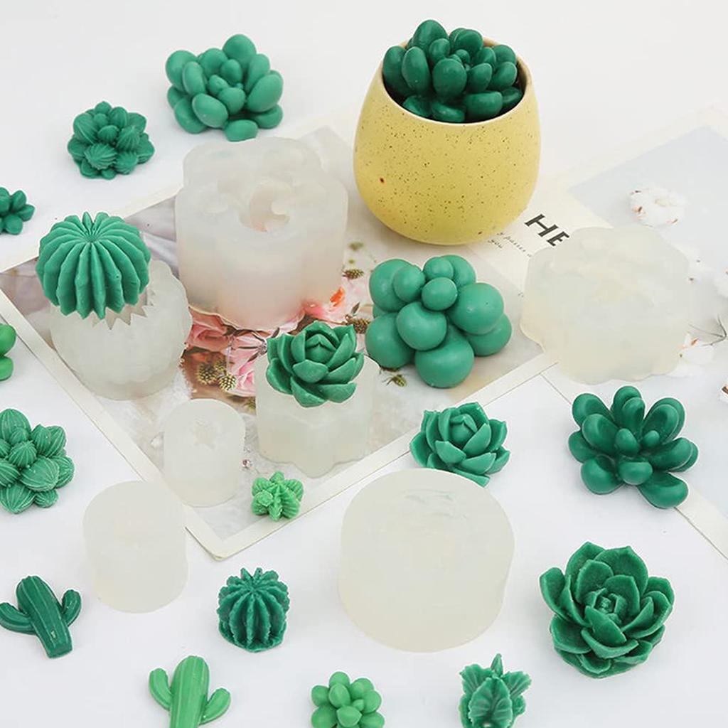 9pcs Succulent Silicone Mold Safe Durable Cactus Flower Resin Candle Mold 3D Succulent Resin Epoxy Casting Mold For DIY Decor