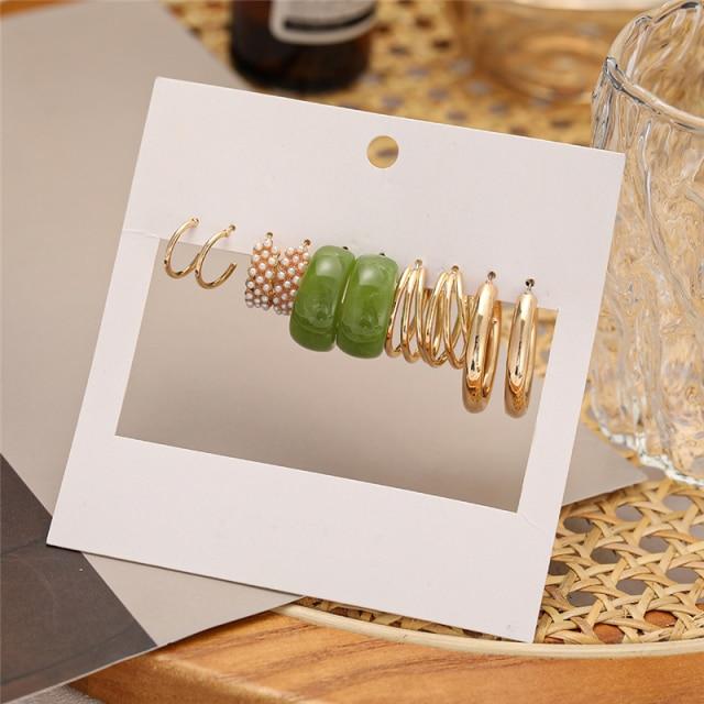 17KM Trendy Exquisite Pearl Metal Earrings Set for Women Geometric Circle Dangle Drop Earrings Acrylic Set of Earrings Jewelry