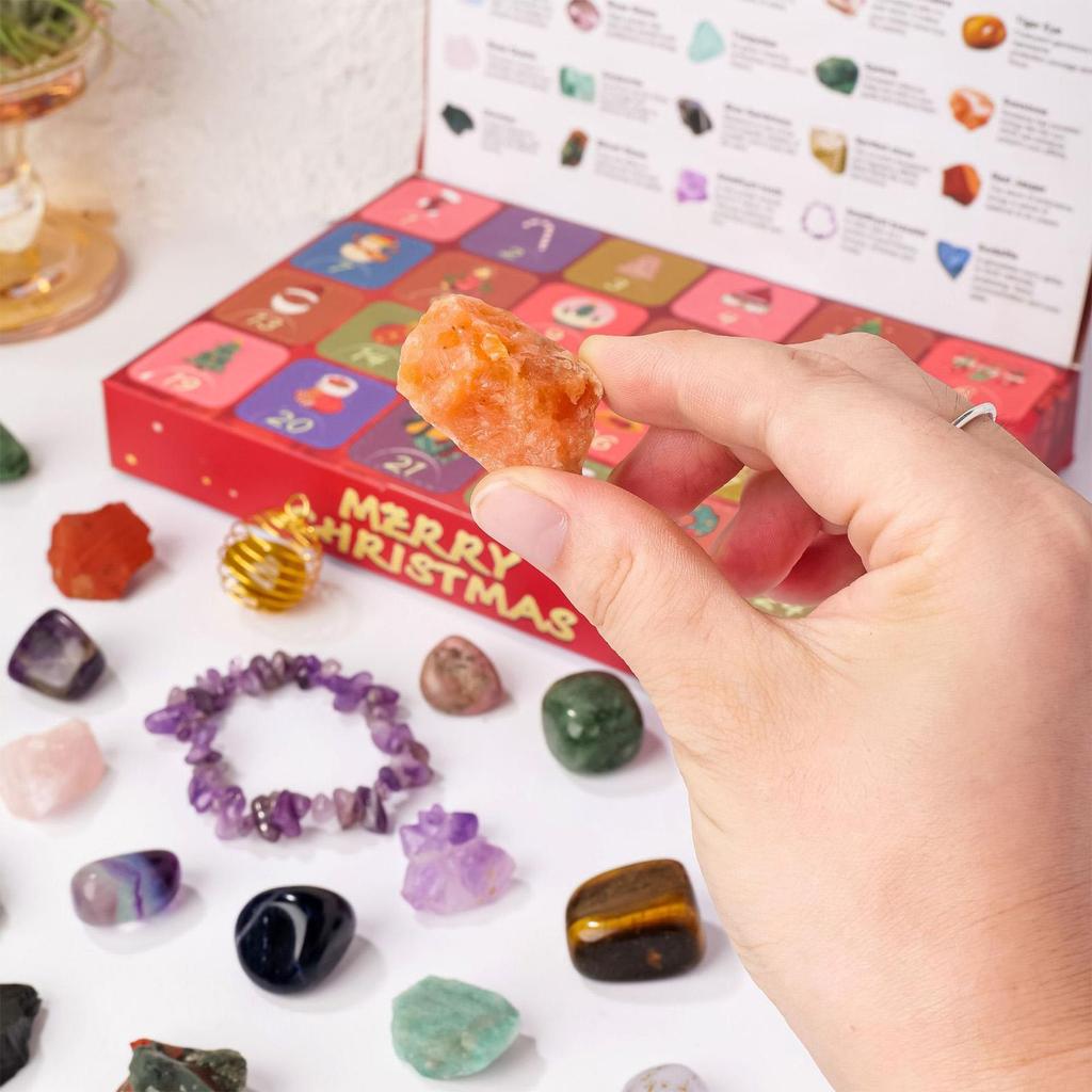 2025 Christmas Crystal Stone Gift Box 24 Days Christmas Countdown Jewelry Stamping Crystal Set for Kids Teens Adults