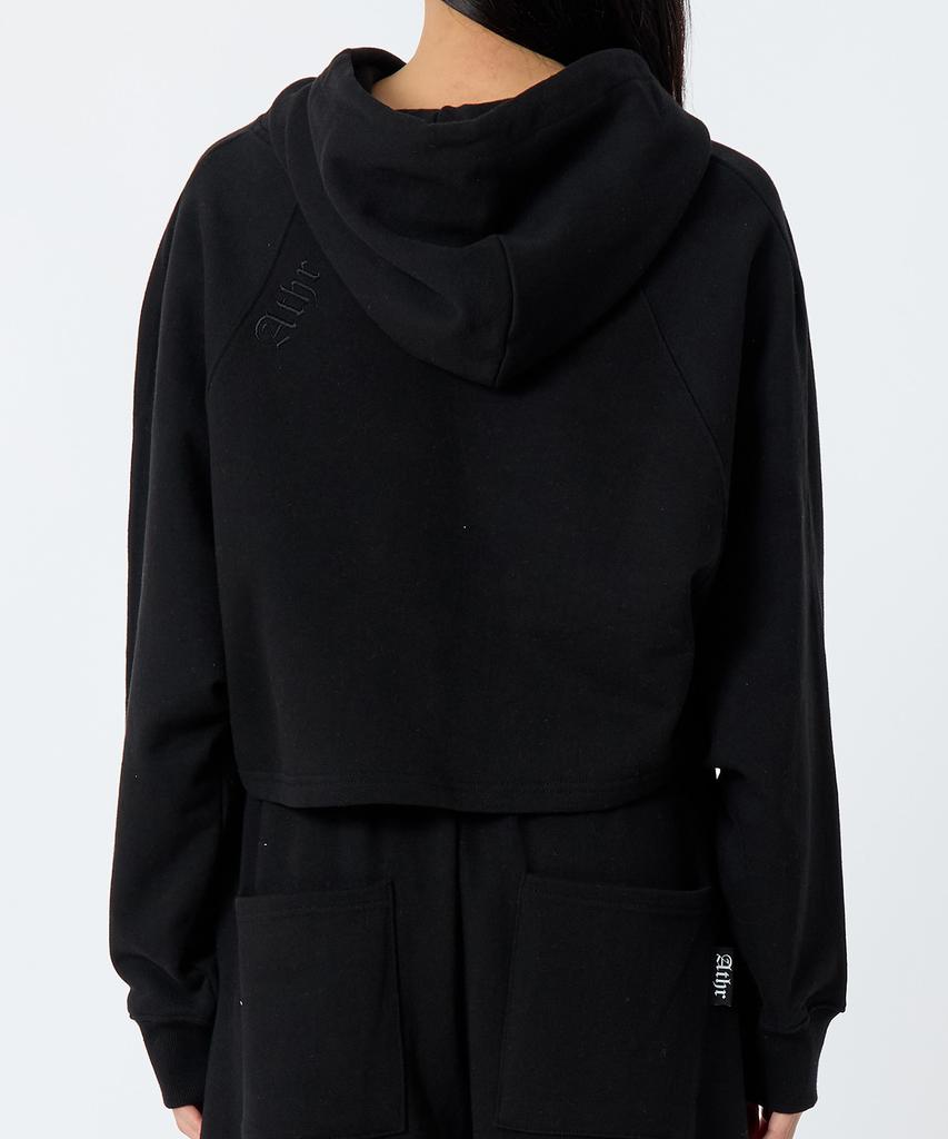Oversized Cropped Logo Hoodie Black