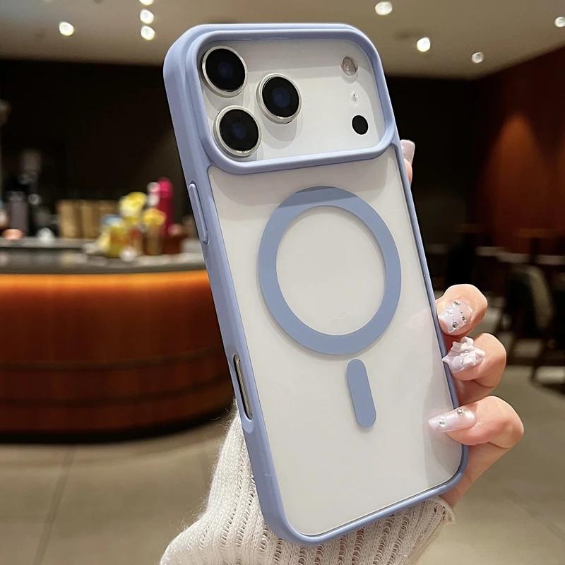Luxury Magnetic Hard Phone Case for iPhone 17 Air 16 16e 15 14 Plus 13 12 11 Pro Max Magsafe Wireless Charge Transparent Funda