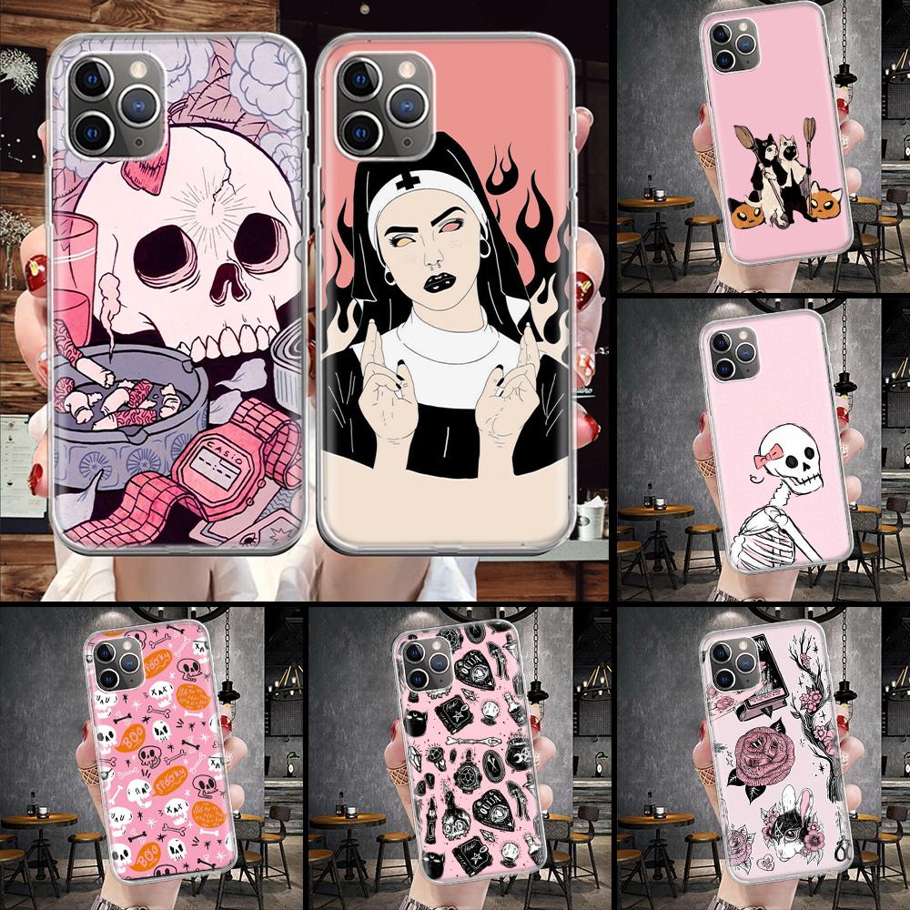 Rosa Katzen Schädel Zauberin Hexe Weiche Handyhülle Für IPhone 11 17 Air 16E 16 Pro Max 15 + 14 Plus 13 Mini 12 Apple 7 SE 8 Hüllen C
