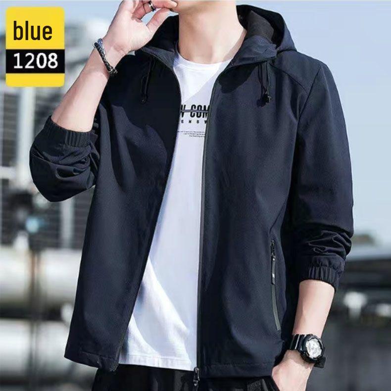 Ανδρικό Ανοιξιάτικο/Φθινοπωρινό Υπαίθριο Αδιάβροχο - Αναπνέον, Γρήγορο Στέγνωμα, Ελαστικό, Φαρδιά Γραμμή Μπουφάν με Κουκούλα για Καθημερινή Χρήση