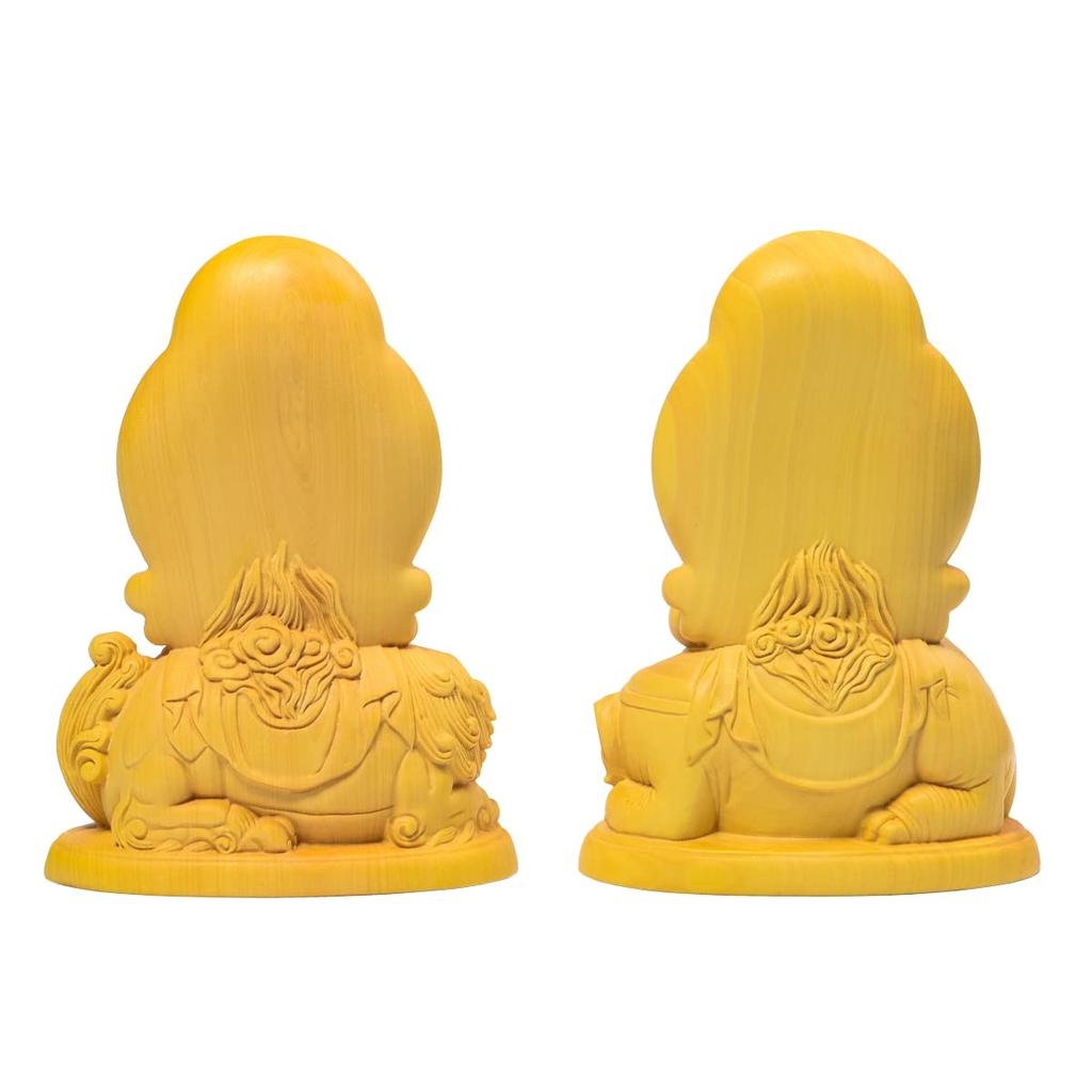 Hanro Art Sculpture Buddha Statue Fugen Bodhisattva Manjushri Bodhisattva Wood Carving Ornament Set of 2 Good Luck Zodiac Amulet Principal Image Feng