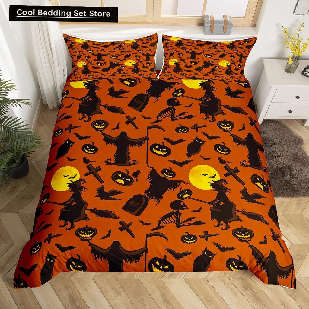 Halloween Gothic Schwarze Katze King Queen Bettbezug Glitzer Mond Bettwäsche Set Horror Gruselig Quilt Bezug Polyester Bettbezug