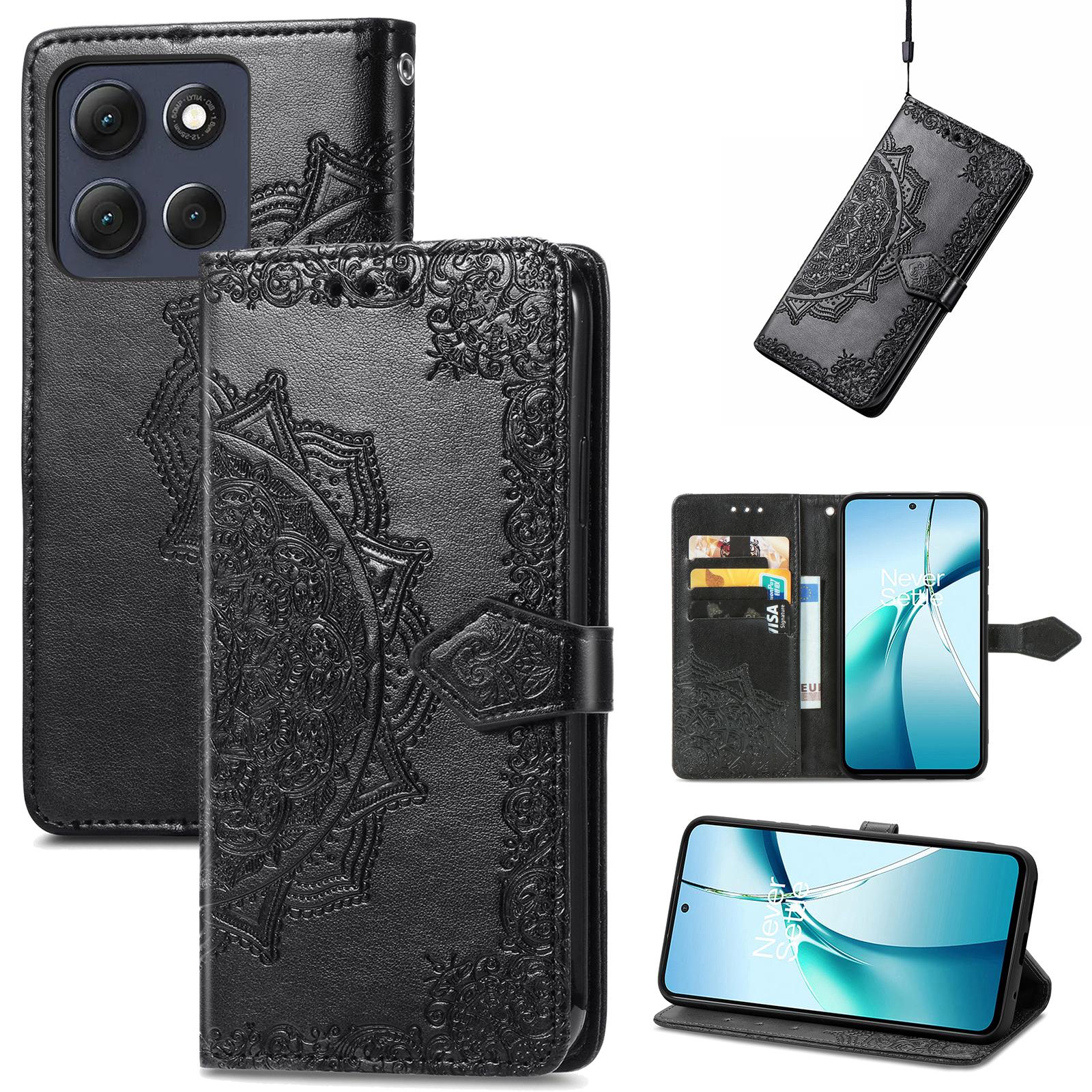 

For Motorola Moto G86 5G Wallet Case Mandala Flower Leather Phone Cover Stand Black