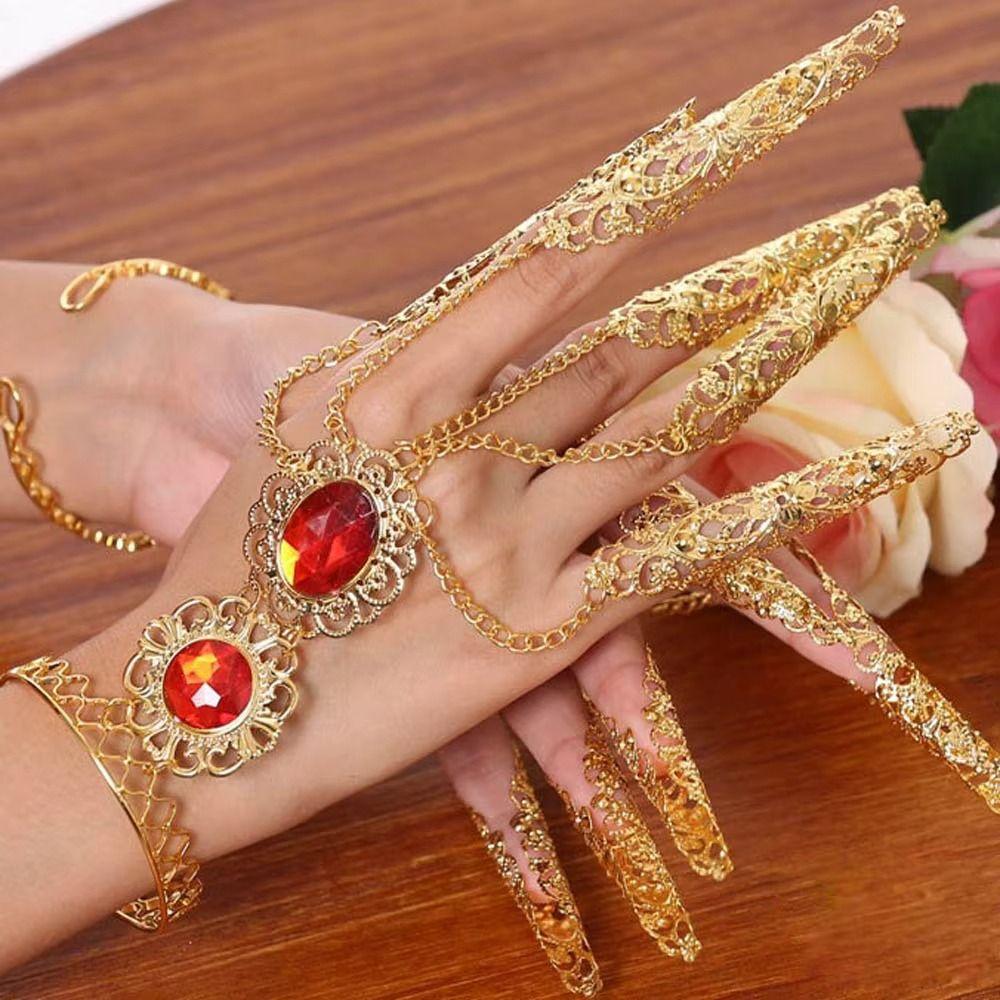 1 pair Gold Color Golden Finger Bracelet Antique Style Belly Dance Bracelet  Wedding