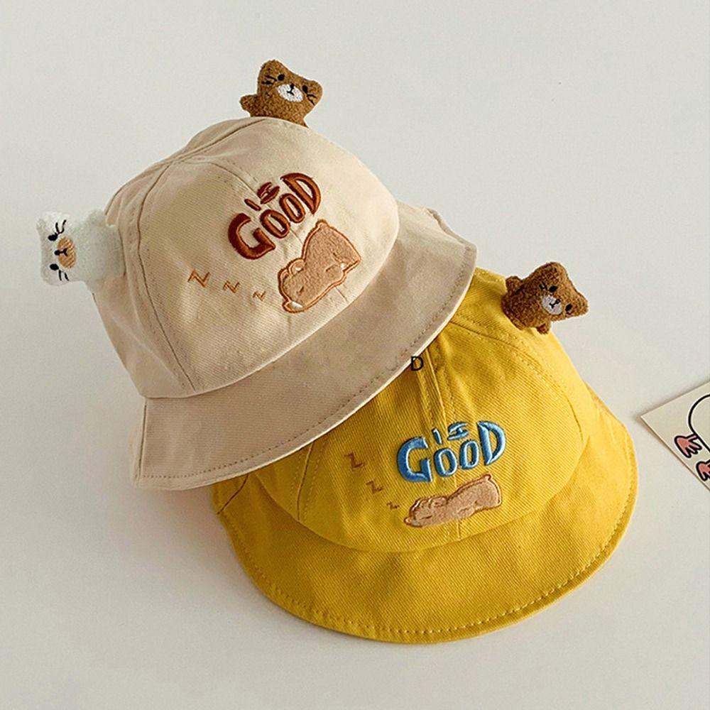 

Wide Brim Bucket Hat Cute Cartoon Sunscreen Cap Fashion Fisherman Cap Baby бежевий