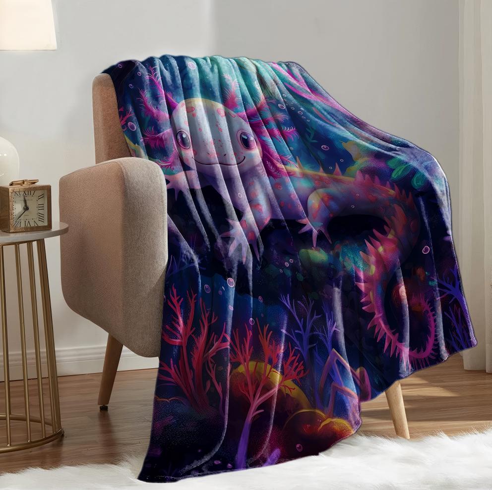 1PC Throw Cute Pink Axolotl Animals Arts Pattern Flannel Blanket Thin Throw Soft Warm Blankets Festival Gifts for Family Friends