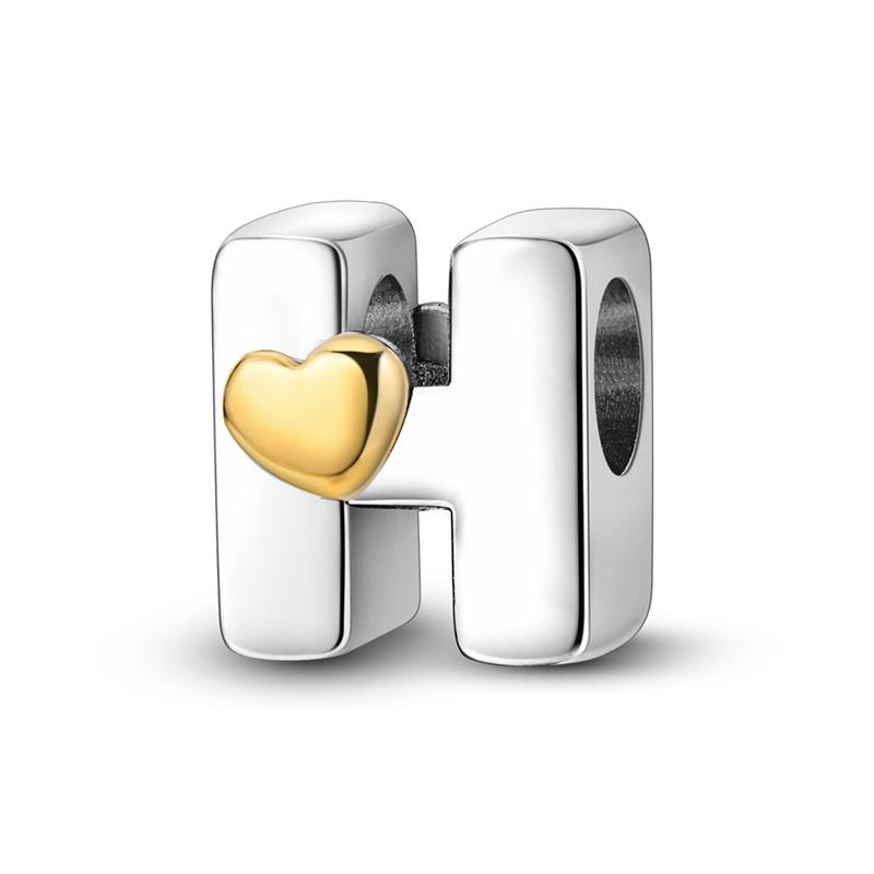 Original Copper 26 Letter A-Z Alphabet Heart Charms Beads Fit Bracelet Accessories Diy Charm Jewelry For Women Gift