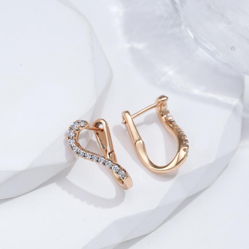 1 Pair Trendy Geometric Line Earrings for Women Golden Color with White Zircon Earring Fine Jewelry