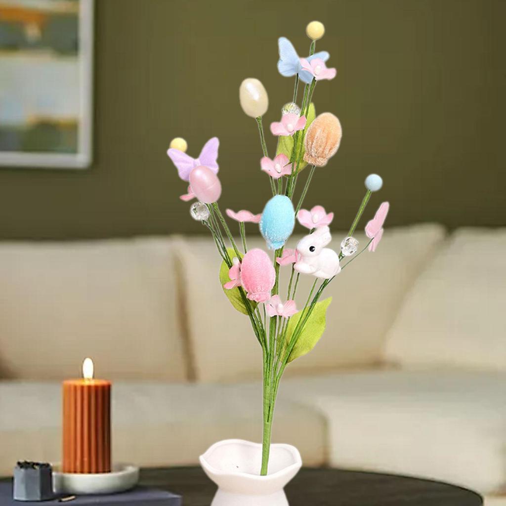 1x Paskalya Ağacı Dalı Mutlu Süsleme Dekoratif Yumurta Çubukları Yapay Çiçek