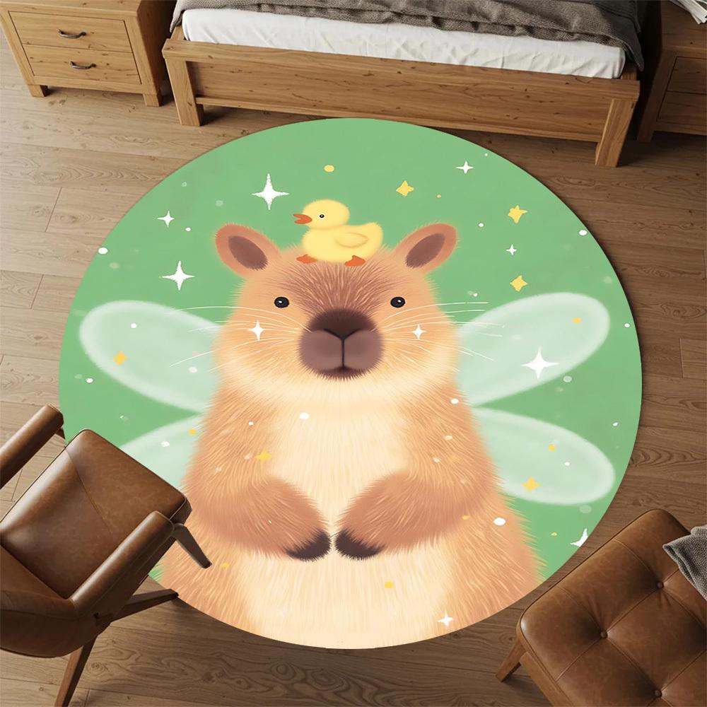 1pc Fairy Quokka Round Chair mat office Area Rug - Non-Slip, Floor Mat for Office, Bedroom, and Indoor Decor p127156