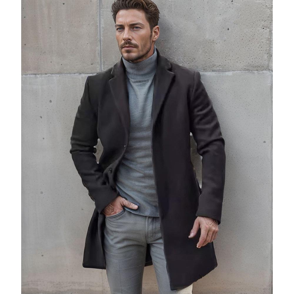 Men's British Style Wool Trench Coat - Mid-Length, Thick, Multiple Colors & Sizes (Autumn/Winter)