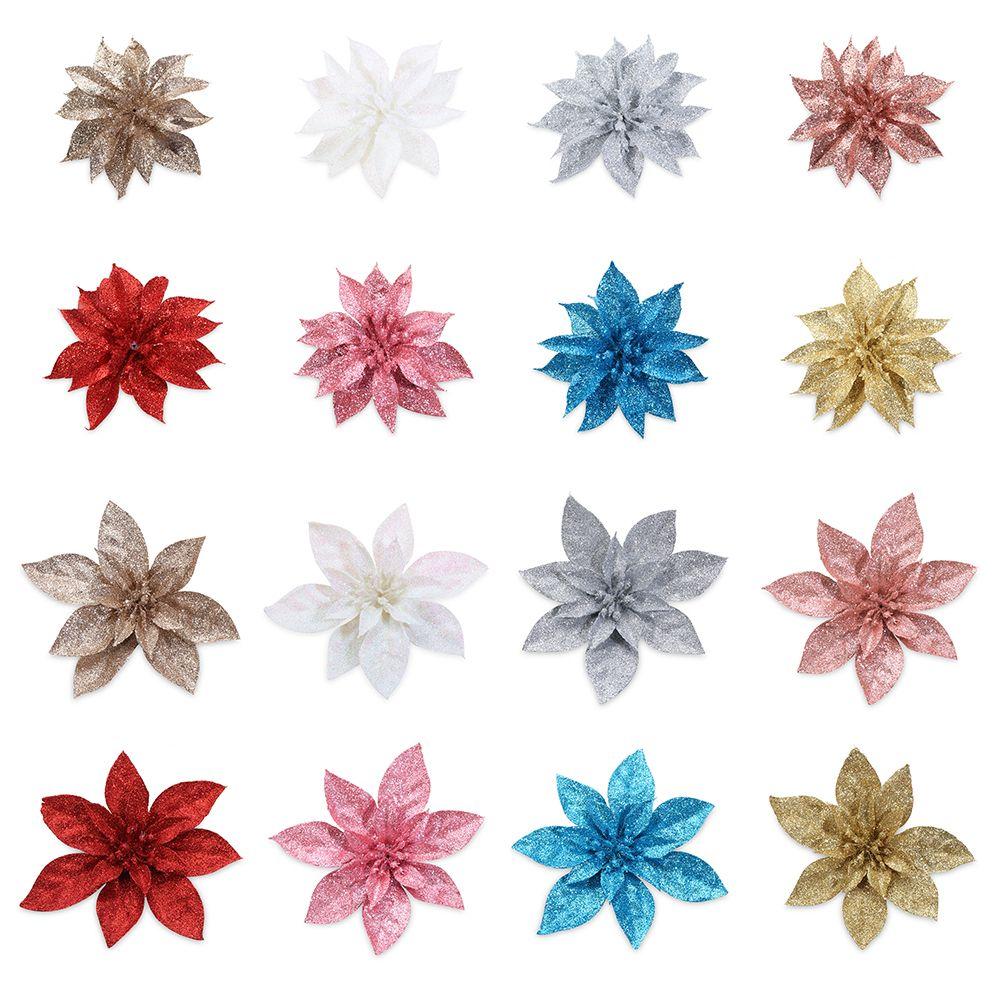 Merry Christmas Xmas Tree Decorations Poinsettia Glitter Flower Christmas Flowers Fake Flowers