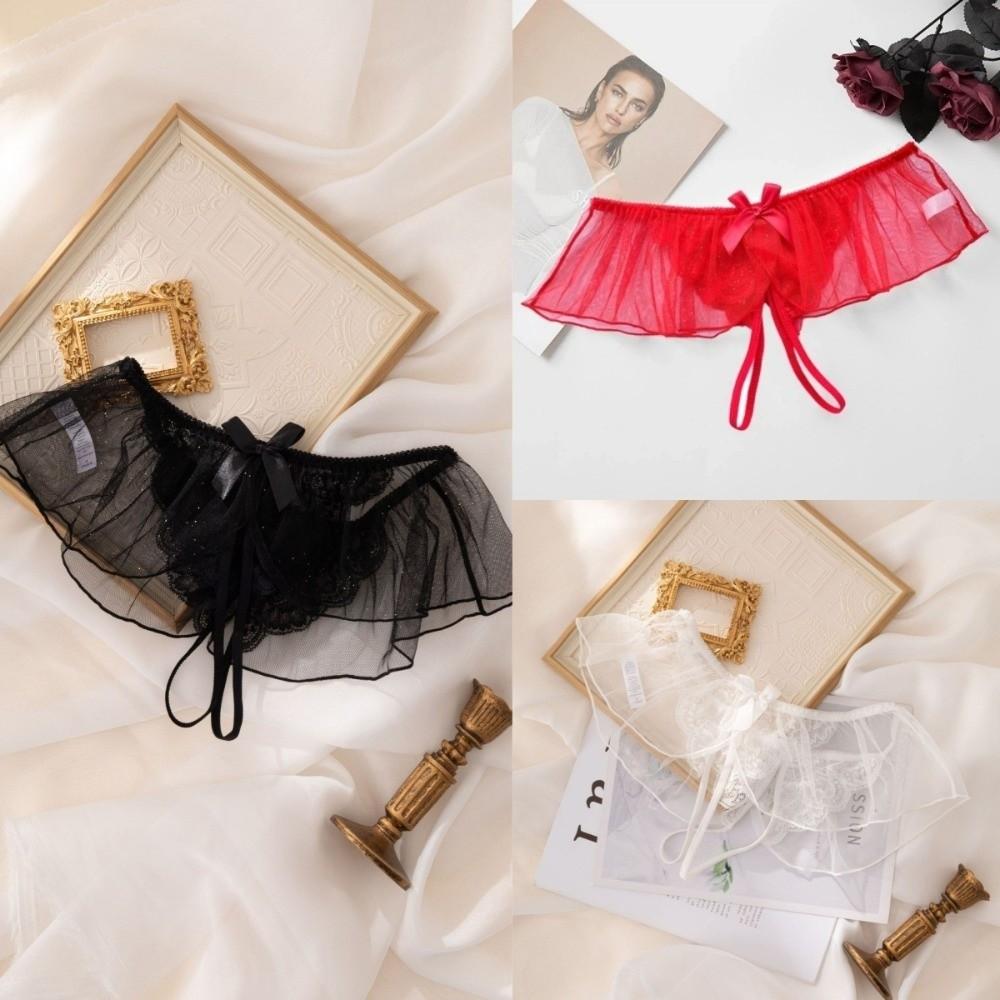 Open-crotch Lace Mesh Women Thong Sparkling Skirt Decor T-Back Panties  Wedding Night Bride
