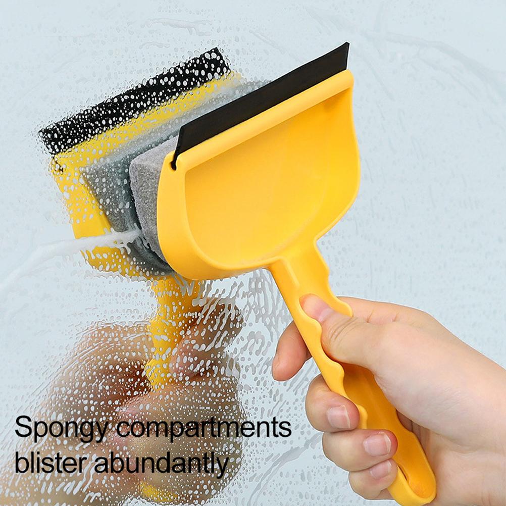 2 In 1 Window Cleaning Tool Squeegee Sponge Scrubber Scraper Cleaner Brush for Shower Door Bathroom