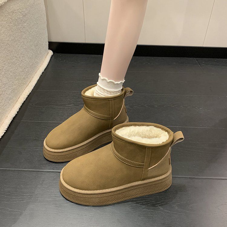 2025 зима нові теплі нековзкі замшеві снігові чоботи з короткими бавовняними черевиками збоку дофамін