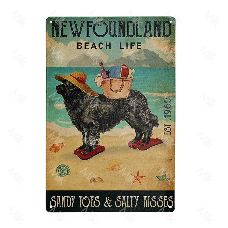 Metal Poster Newfoundland Dog Tin Sign Plate Retro Decor Cafe Home Pet Shop Bedroom Beach Vintage Home Decor Wall Art Plaque