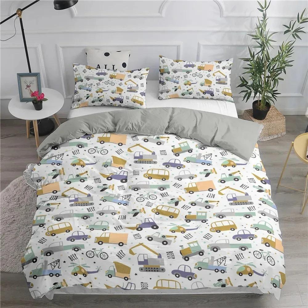 Engineering Vehicle Excavator Duvet Cover Set 2/3 Pcs Boys Girls Twin Queen Size Duvet Cover Pillowcase Bed