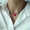 Moda Coreana Cavo Intrecciato Lungo Nero Ciondolo Cuore Rosso in Ceramica Collana per Donna Gioielli Minimalisti Eleganti Retro Y2K Regalo
