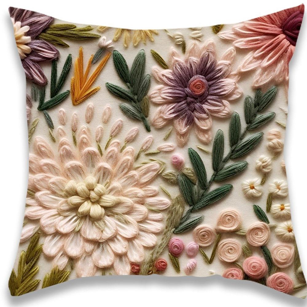3D Blumenstickmuster Heimdekorativer Kissenbezug Wohnzimmer Sofa Polyester Kissenbezug mit Reißverschluss