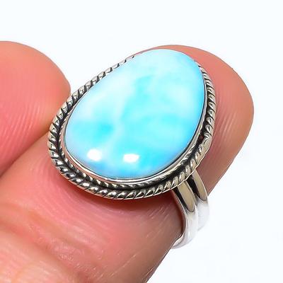 Natural Republic Larimar Gemstone 925 Solid Sterling Silver Gift Ring S.7 K7s83